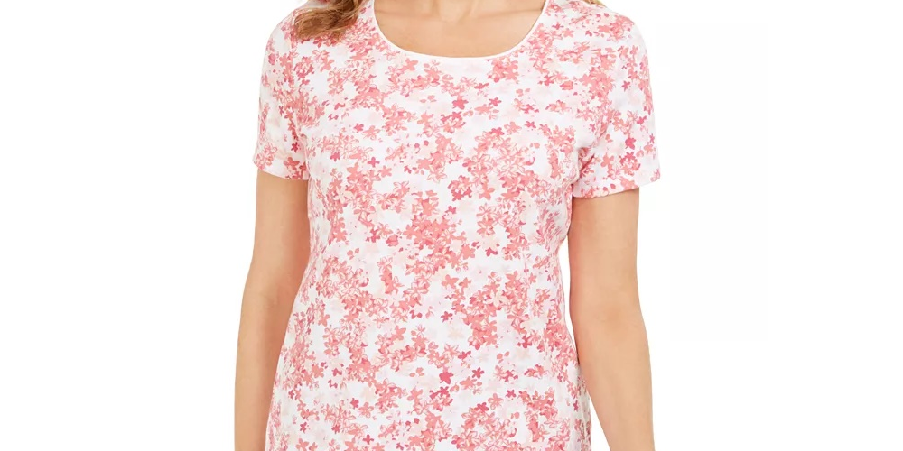 Karen Scott Women's Floral-Print Top White / Pink Size X-Small