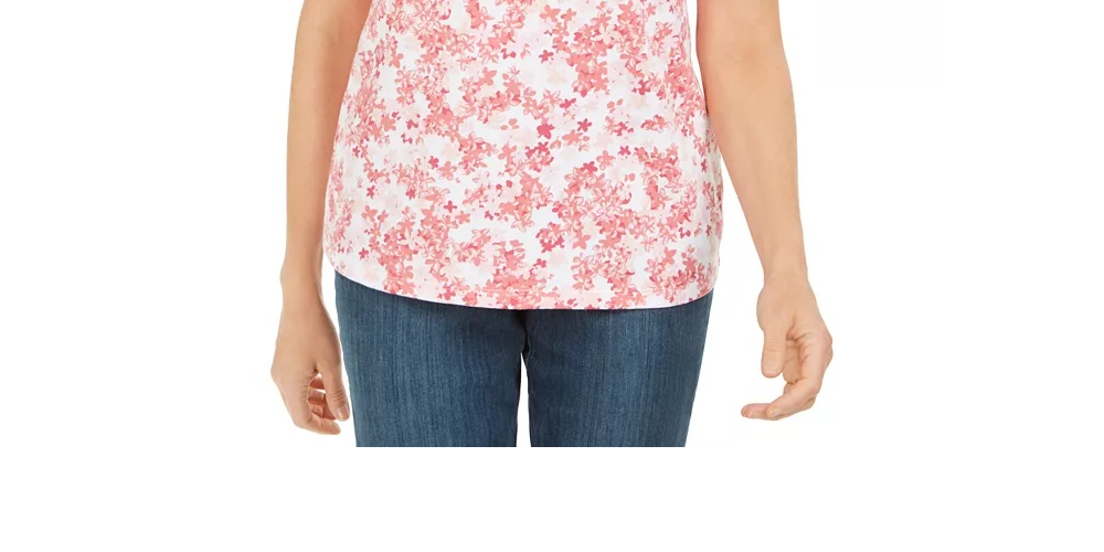 Karen Scott Women's Floral-Print Top White / Pink Size X-Small