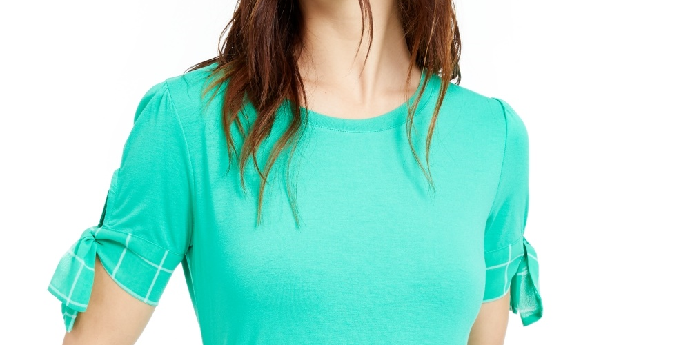 Maison Jules Women's Tie-Sleeve Knit Top Green Size Small