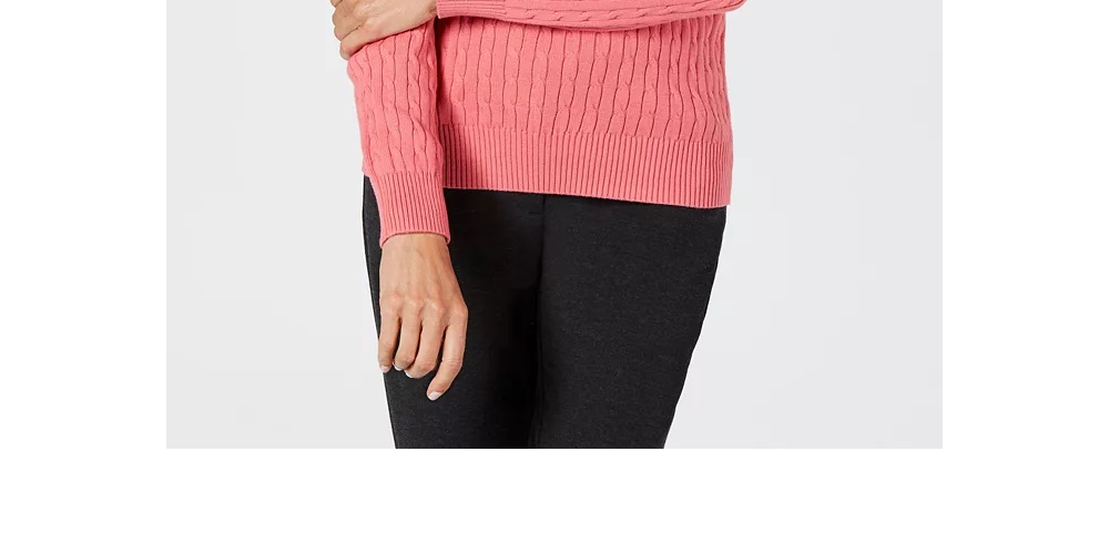 Karen Scott Women's Petite Cotton Cable-Knit Sweater Pink Size PXL