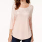 JM Collection Women's Petite Metallic-Print Top White Size Petite S/M
