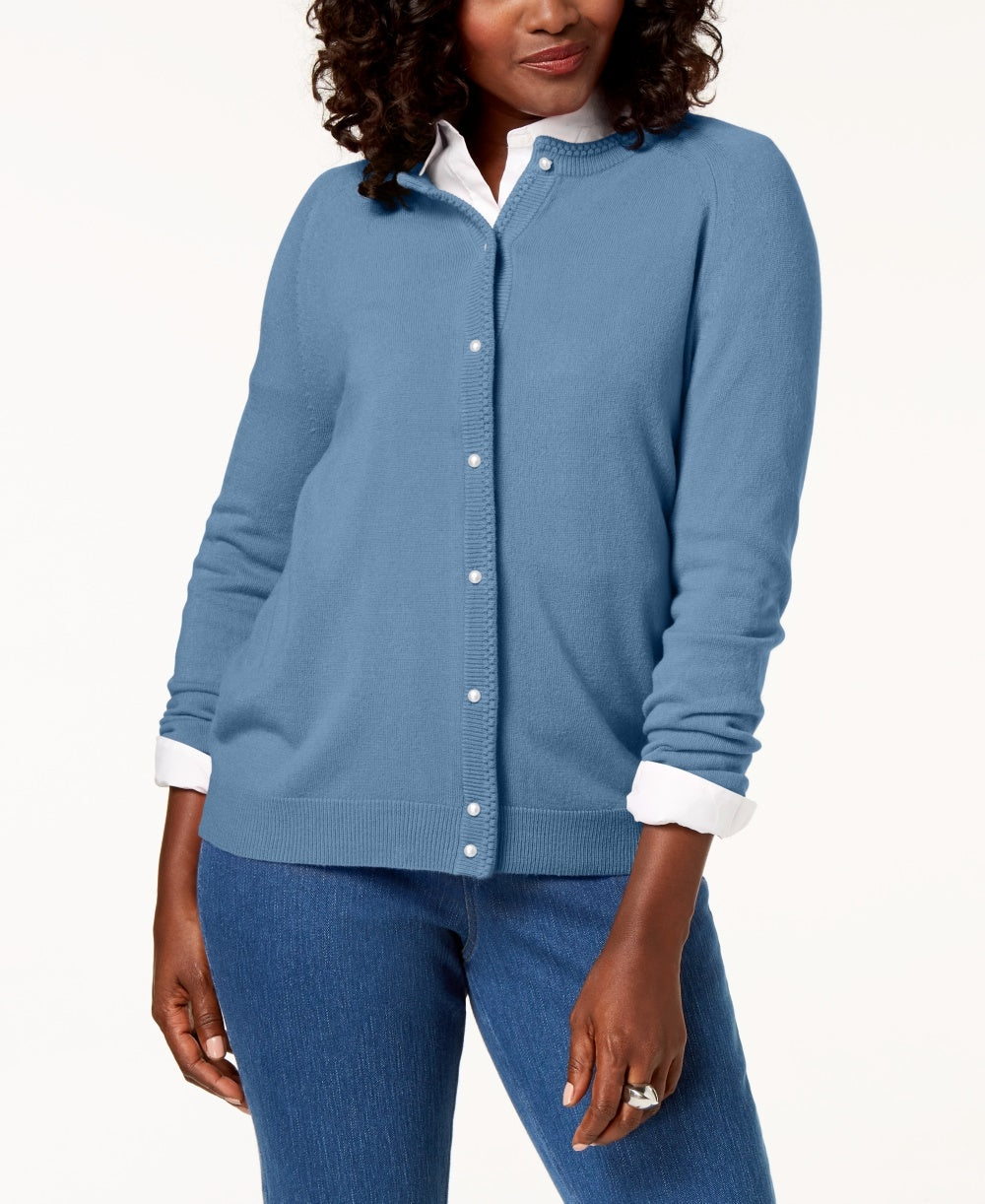 Karen Scott Women's Petite Luxsoft Button Cardigan Blue Size Petite