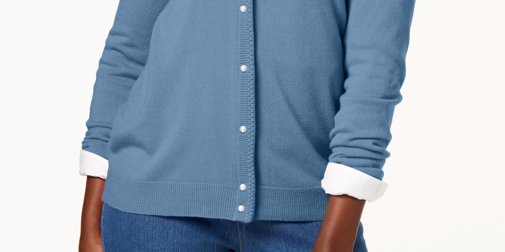 Karen Scott Women's Petite Luxsoft Button Cardigan Blue Size Petite