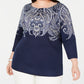 Karen Scott Women's Plus Size Printed 3/4 Sleeve Top Blue Size 0X