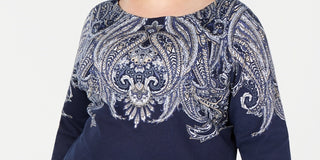 Karen Scott Women's Plus Size Printed 3/4 Sleeve Top Blue Size 0X