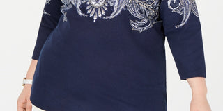 Karen Scott Women's Plus Size Printed 3/4 Sleeve Top Blue Size 0X