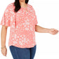 Charter Club Women's Plus Size Printed Flutter-Sleeve Top Red Size 4X