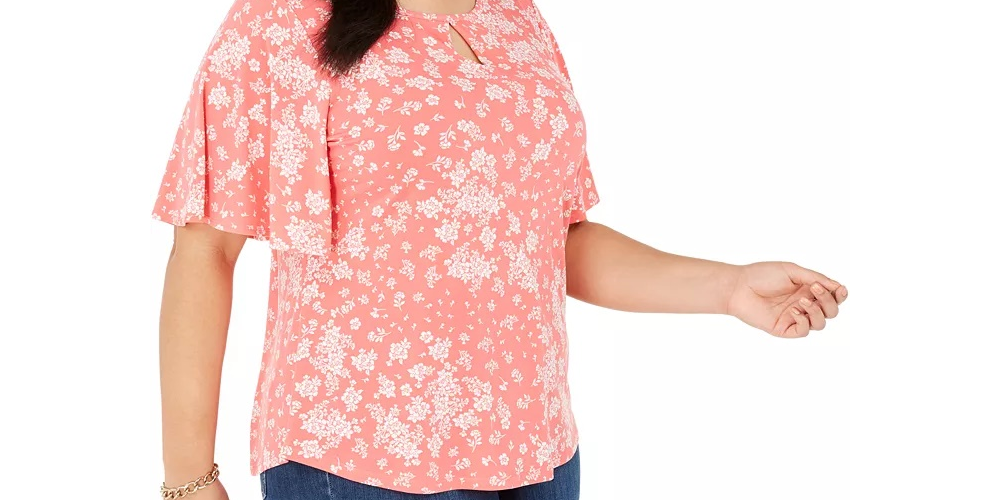 Charter Club Women's Plus Size Printed Flutter-Sleeve Top Red Size 4X