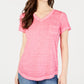 Style & Co Women's Burnout V Neck T Shirt Pink Size PM