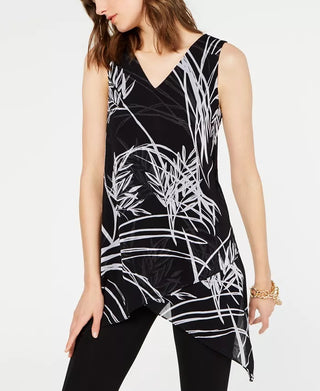 Alfani Women's Petite Printed Handkerchief-Hem Top Black Size PS