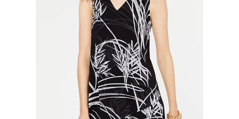 Alfani Women's Petite Printed Handkerchief-Hem Top Black Size PS