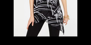 Alfani Women's Petite Printed Handkerchief-Hem Top Black Size PS