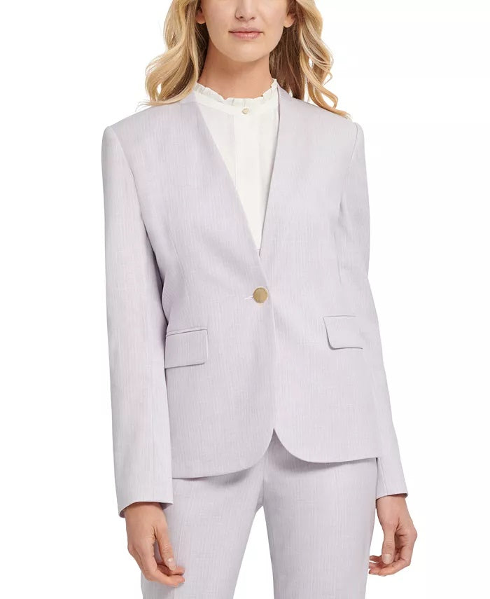DKNY Women's Collarless Pinstripe One-Button Blazer Gray Size 12