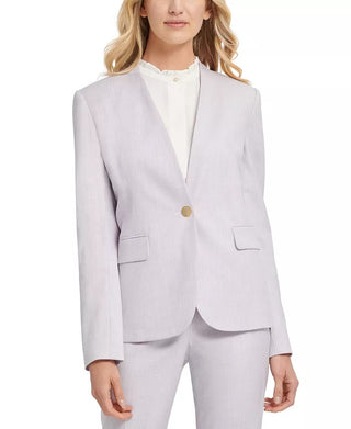 DKNY Women's Collarless Pinstripe One-Button Blazer Gray Size 12