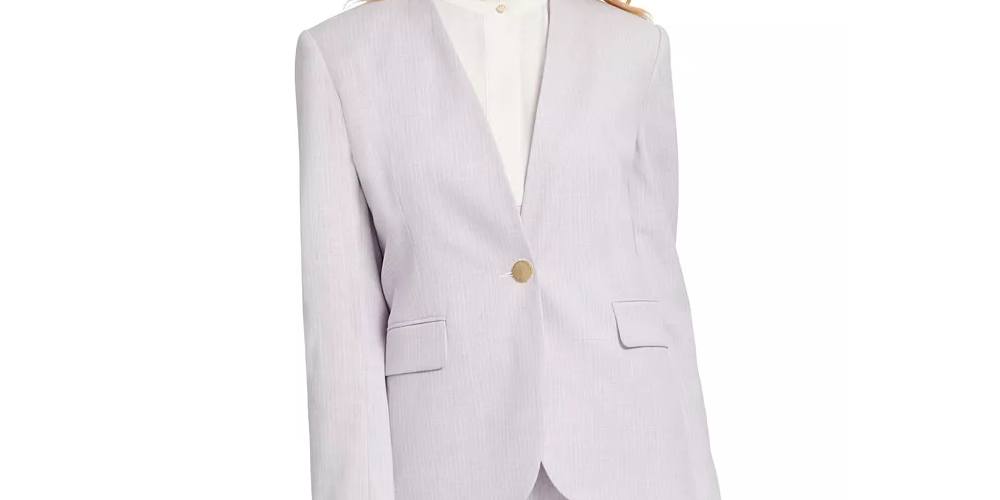 DKNY Women's Collarless Pinstripe One-Button Blazer Gray Size 12