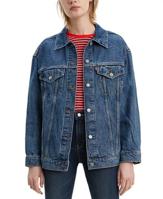 Levi's Women's Baggy Trucker Embellished Cotton Denim Jacket Blue Size Small