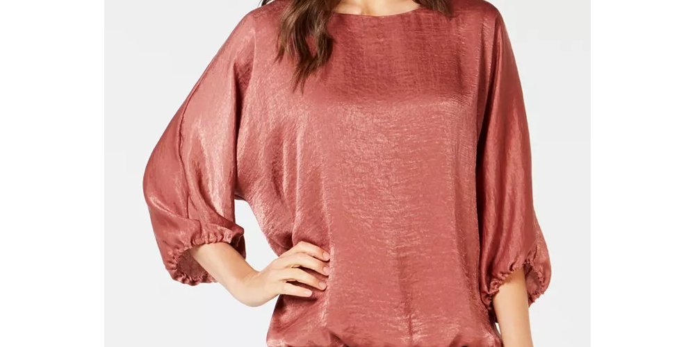 Alfani Women's Satin Dolman-Sleeve Bubble Top Brown Size XX-Large