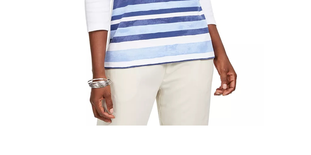 Karen Scott Women's Striped Sequined Seashell Top White Size X-Small