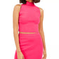 Bar III Women's Cropped Mock-Neck Top Bow Pink Size Medium