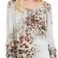 Karen Kane Women's Leopard-Print Smocked-Sleeve Top Brown Size Small