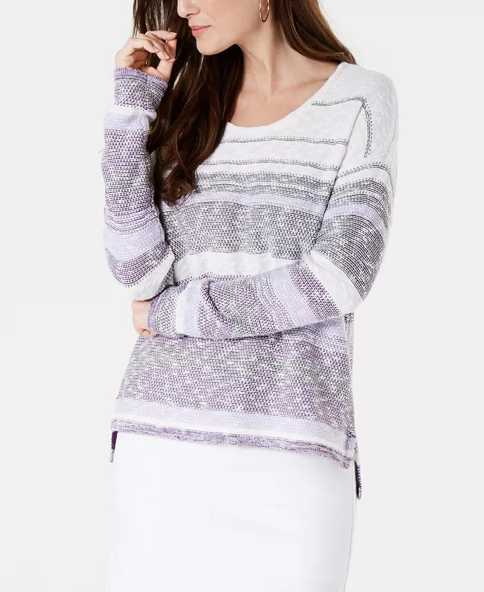 Style & Co Women's  Petite Striped Drop-Shoulder Sweater Purple Size PP