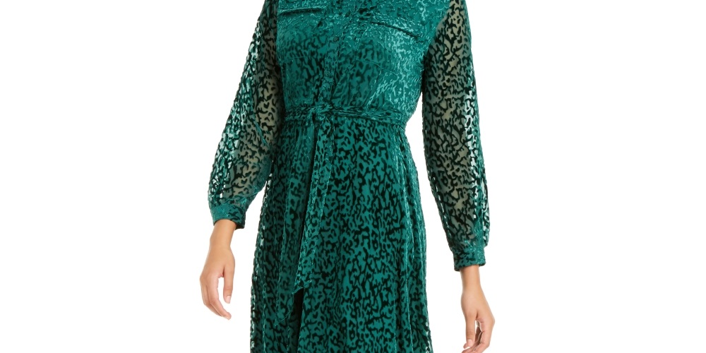 Alfani Women's Velvet Burnout Belted Shirtdress Green Size 16