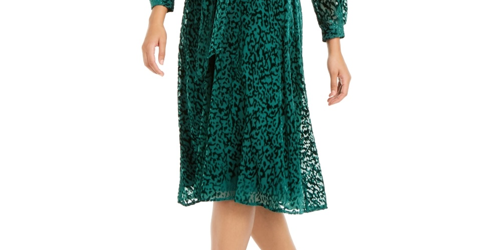 Alfani Women's Velvet Burnout Belted Shirtdress Green Size 16