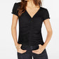 Ultra Flirt Junior's Cinched Front Waffle Knit Top Black Size X-Large