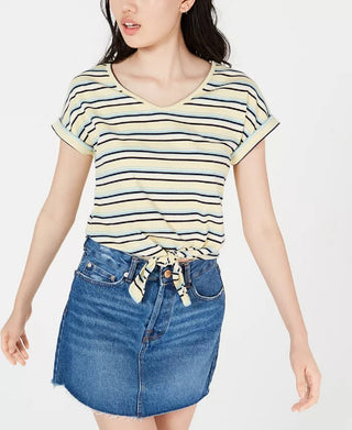 Hippie Rose Junior's Tie Front T-Shirt Yellow Size Medium