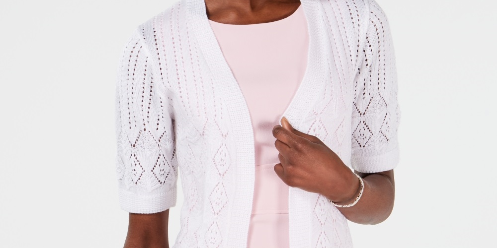 Robbie Bee Women's Pointelle Knit Shrug White Size Petite M