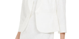 Kasper Women's Button Printed Blazer White Size 16 Petite