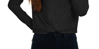 Pink Rose Junior's Twisted Waffle Knit Top Black Size Small