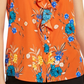 Calvin Klein Women's Ruffle Front Floral Blouse Orange Flower Size Large
