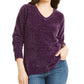 Karen Scott Women's V Neck Chenille Sweater Purple Size Small
