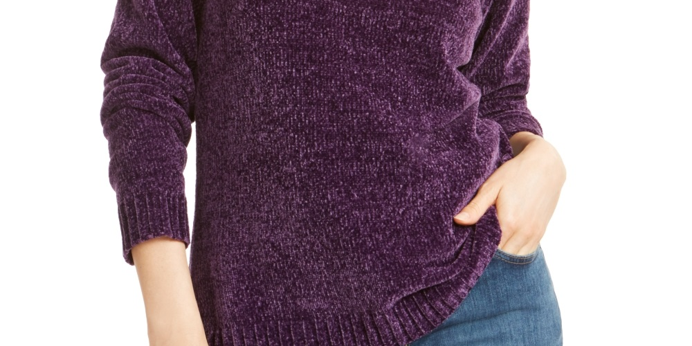 Karen Scott Women's V Neck Chenille Sweater Purple Size Small