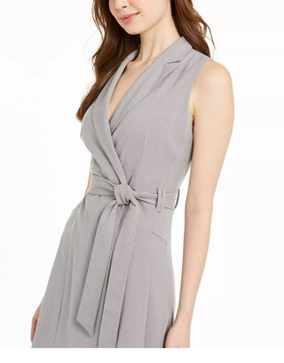 Calvin Klein Women's Solid Sleeveless V Neck Above The Knee Fit Flare Dress Gray Size 10