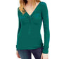 INC International Concepts Women's Twist Front Long Sleeve V Neck Sweater Green Size Large