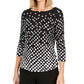 Charter Club Women's Pima Cotton Button Shoulder Print Top Black Size PXL
