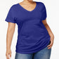 Style & Co Women's Plus V-Neck T-Shirt Blue Size 0X