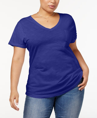 Style & Co Women's Plus V-Neck T-Shirt Blue Size 0X