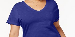 Style & Co Women's Plus V-Neck T-Shirt Blue Size 0X