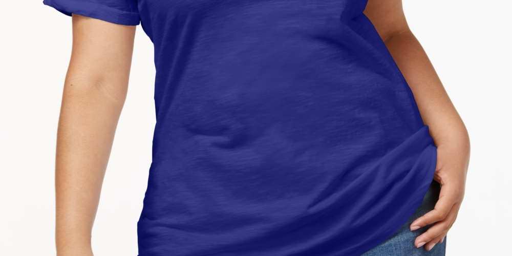 Style & Co Women's Plus V-Neck T-Shirt Blue Size 0X