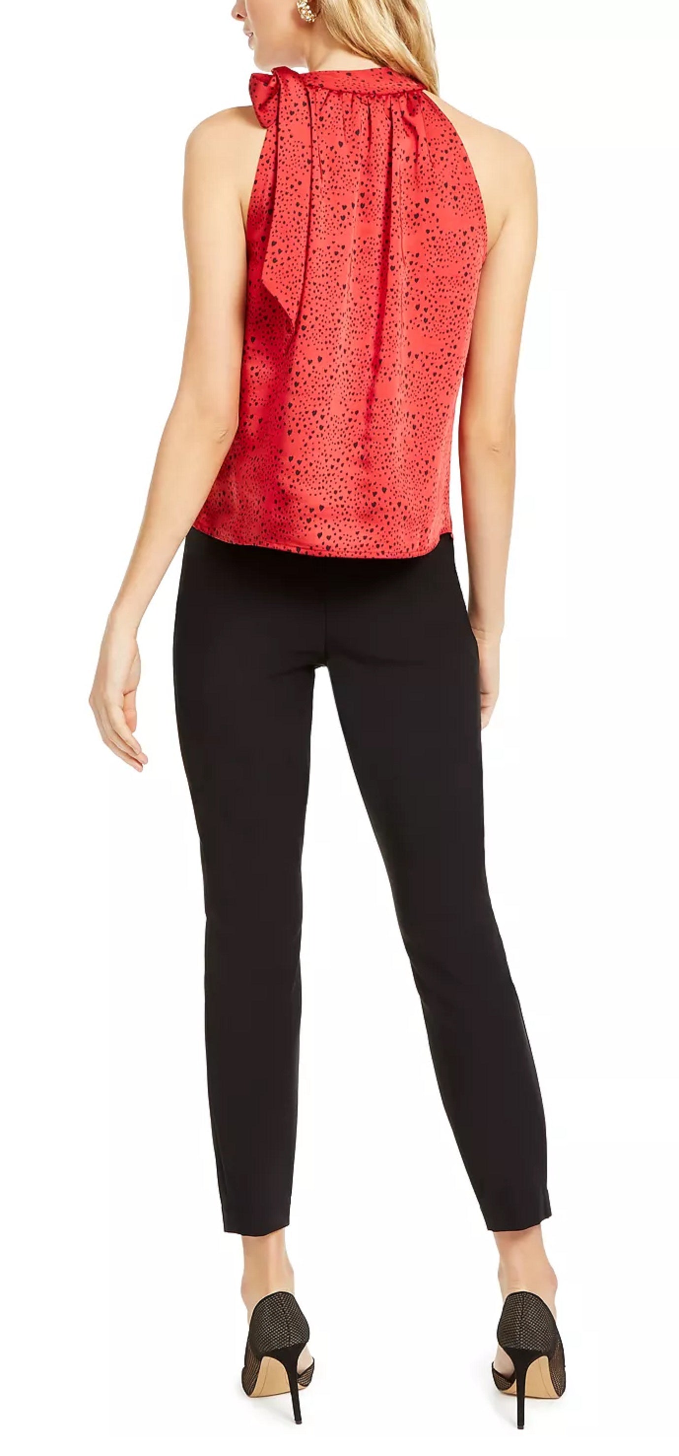 INC International Concepts Women's Heart Print Bow Top Red Size Small