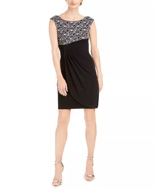 Connected Women's Glitter-Lace Sheath Dress Silver Size 6 Petite