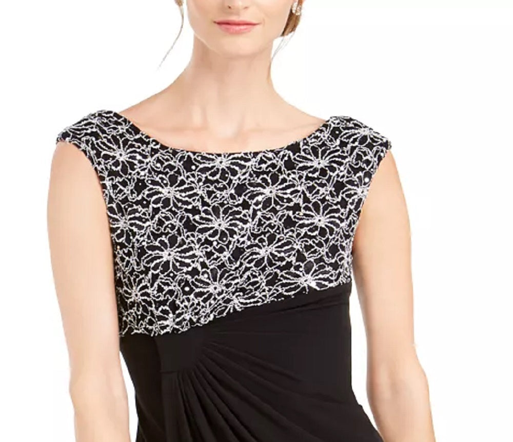 Connected Women's Glitter-Lace Sheath Dress Silver Size 6 Petite