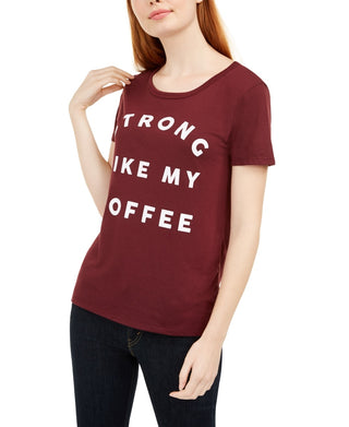 Love Tribe Junior's Strong Like My Coffee Graphic Print T Shirt Burgundy  Size X-Small