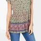 Style & Co Women's Petite Flutter-Sleeve Printed Peplum Top Green Size PM