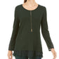 Style & Co Women's Lace TrimLong Sleeve Top  Green Size PXL