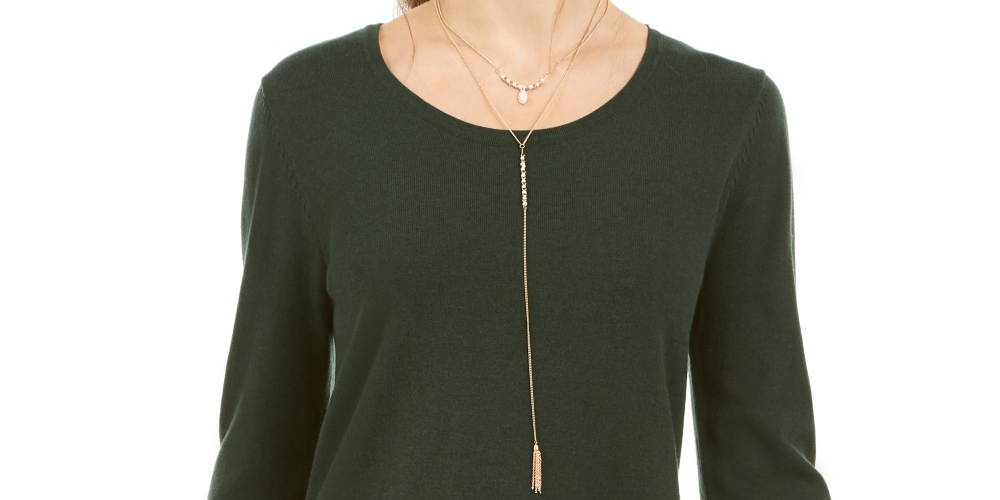 Style & Co Women's Lace TrimLong Sleeve Top  Green Size PXL