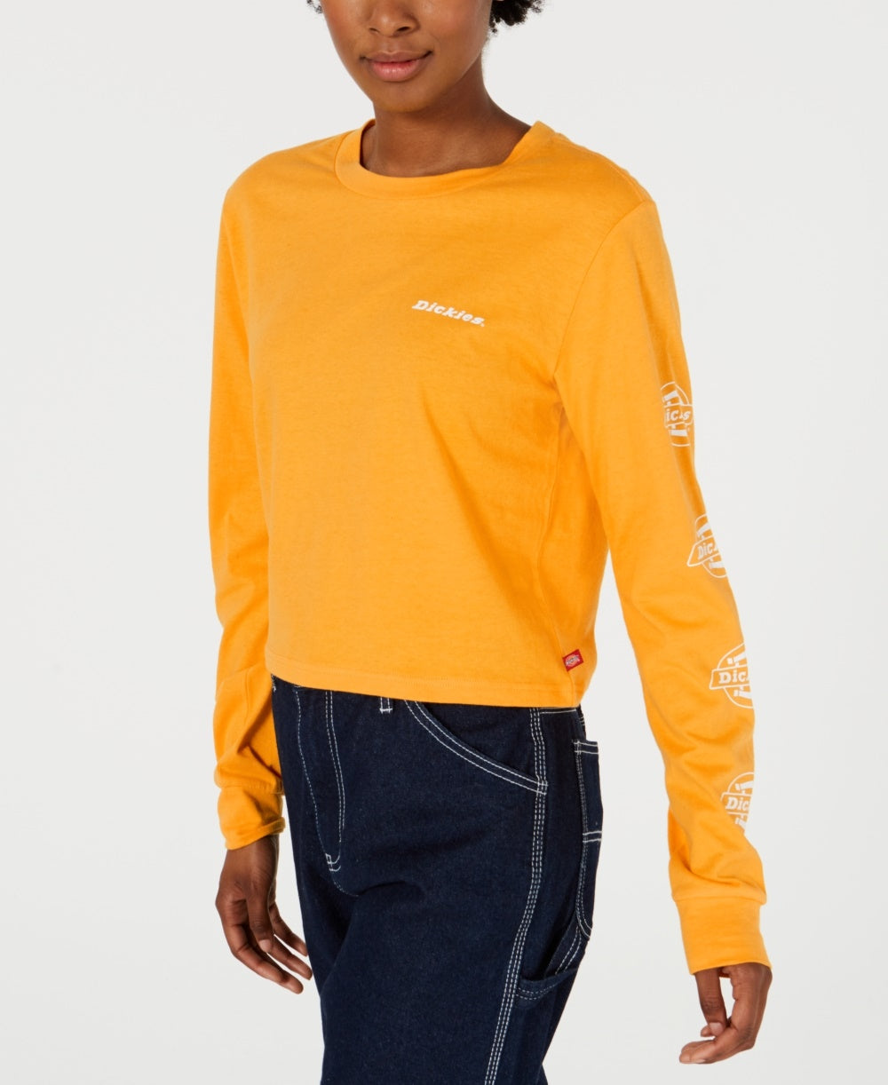 Dickies Women's Cotton Long Sleeve Logo Detail T Shirt Yellow Size Medium